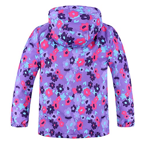 Jingle Bongala Kids' Boys' Girls' Outdoor Waterproof Fleece Jacket with Hood Coat Climbing Hiking Windbreaker-PurpleFloral-120