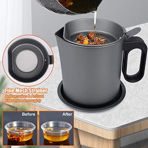Bacon Grease Container with Fine Mesh Strainer, 1.7L Used Cooking Oil