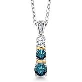 Gem Stone King 925 Silver and 10K Yellow Gold Round Blue Diamond and White Moissanite Pendant Necklace For Women (0.52 Cttw, Gemstone April Birthstone, with 18 Inch Chain)