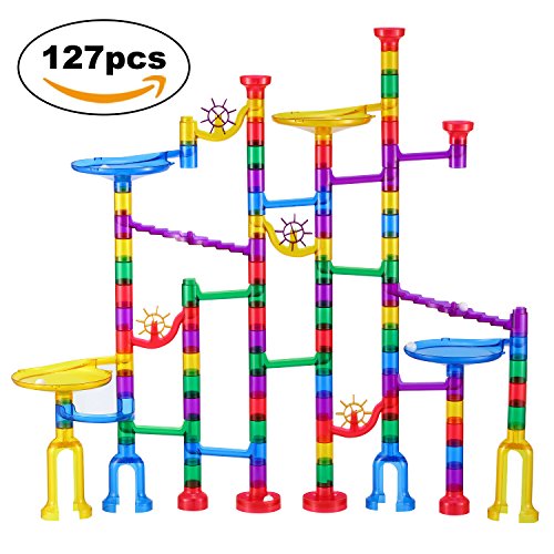 Magicfly Marble Run Set, 127 Pcs Marble Race Track for Kids with Glass Marbles, Upgrade Marble Works Set