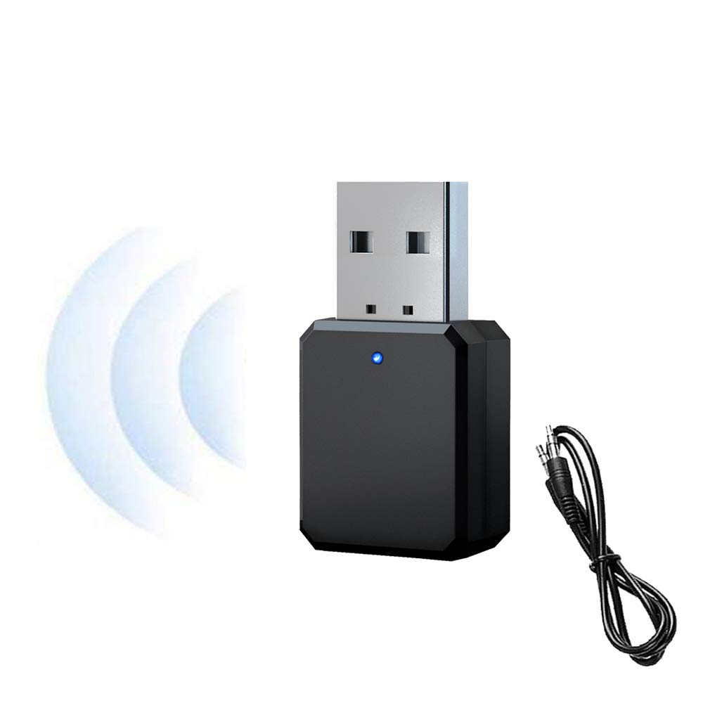 USB Bluetooth Receiver 5.1-with 3.5mm AUX. Just Plug in the USB Interface. Suitable for Car/Wired Speaker/Home Stereo Music Streaming, Built-in Microphone, Hands-Free Call (Black)