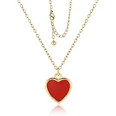 Dlismno Delicate Enamel Heart Charm Pendant Necklace with 18K Gold Plated Chain for Women, 18-20 Inches