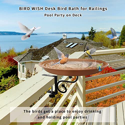 BIRD WISH Deck Mounted Bird Bath, Adjustable Lightweight Weather