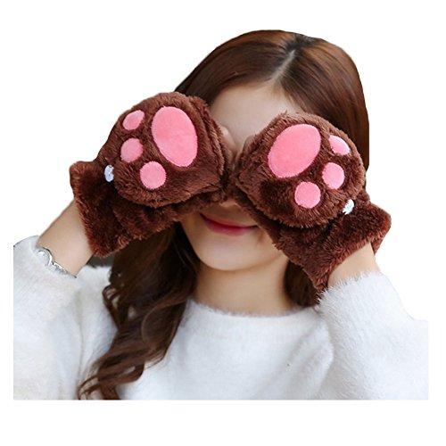 Fan008 Women Gloves Cute Cat Paw Fingerless Faux Fur Plush Gloves Christmas gifts
