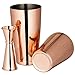 Copper Boston Cocktail Shaker, 4-Piece Set: 18oz & 28oz Weighted Cocktail Shakers, Cocktail Strainer and Double Jigger (0.5oz - 2oz), 18/8 Stainless Steel Cocktail Set with Recipes and Greeting Card