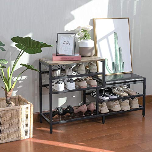 Xcosrack Shoe Rack Bench 5Tier Shoe Storage with Seat Industrial