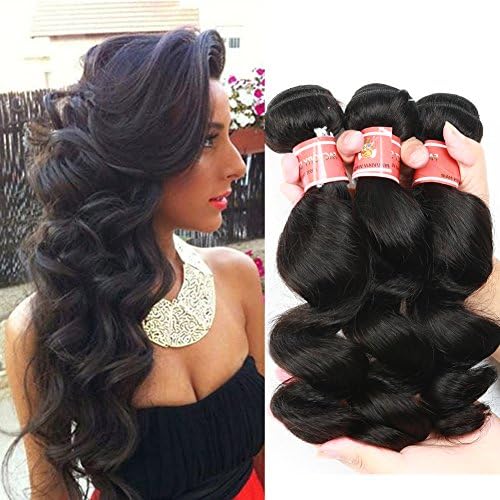 Ali Brazilian Hot Grace Loose Wave Virgin Hair 3 Bundles Deal 100% Human Unprocessed Weaves Mixed Length 10-26inch Pure Color Natural Beauty (22 24 26)