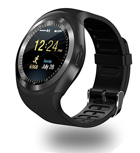 Smart Watch Y1 Bluetooth 3.0 Smart Watch HD IPS Round Touch Screen Cell Phone Watch Support SIM & Tf Card Unlocked Watch Cell Phone with 1.54 Inch Screen SmartWatch Sleep Monitor (Black)