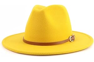 CCAKXCJJ Fedora Hats for Men Women Felt Jazz Hat Wide Brim Panama Hat with Belt Buckle