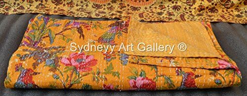 Sydneyy Art Gallery Indian Bird of Paradise Kantha Quilt, Kantha Rallies, Kantha Bohemian Bedding, Reversible Bedspread / Bedsheet Decorative Vintage Ethinic. (Twin Size)
