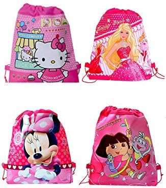 SR GIFTS Girls' Non Woven Fabric Cartoon Printed Haversack Bag (Multicolor)- Pack of 12