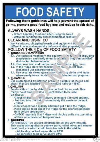 HEALTH & SAFETY FOOD SAFETY POSTER A4 (Approx 30cm x 21cm) LAMINATED