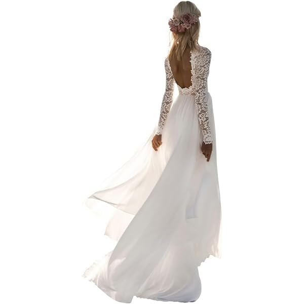 Beach Bridal Dresses A-line Lace Tulle Tea Length Wedding Gowns with  Sleeves Ivory 2 at Amazon Women's Clothing store