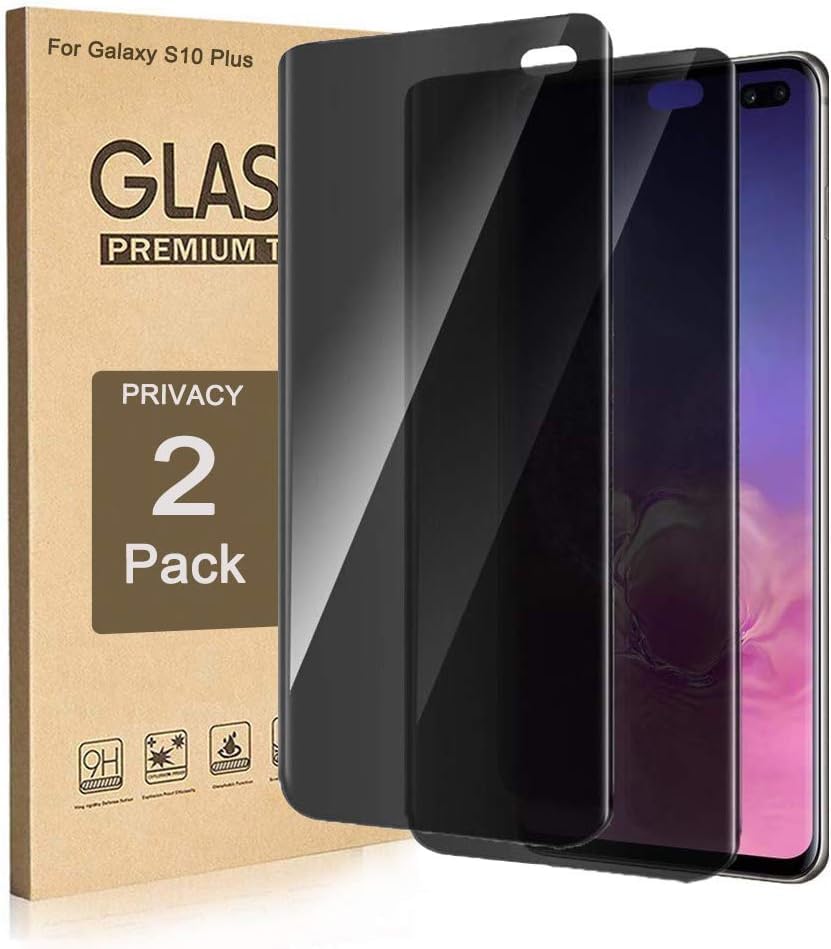 Photo 1 of Fotbor 2 Pack for Samsung Galaxy S10 Plus Privacy Tempered Glass Screen Protector, 9H Hardness Anti-Scratch Fulll Coverage Case Friendly [Don’t Support Fingerprint Unlock]