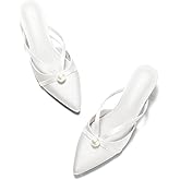 Coutgo Womens Pearl Kitten Heels Mules Closed Pointed Toe Sandals Satin Wedding Party Dress Shoes