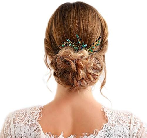 Barogirl Wedding Hair Pins Clips Set Bride Head Piece Bridal Crystal Hair Jewelry for Women and Girls 1 PC (Green)