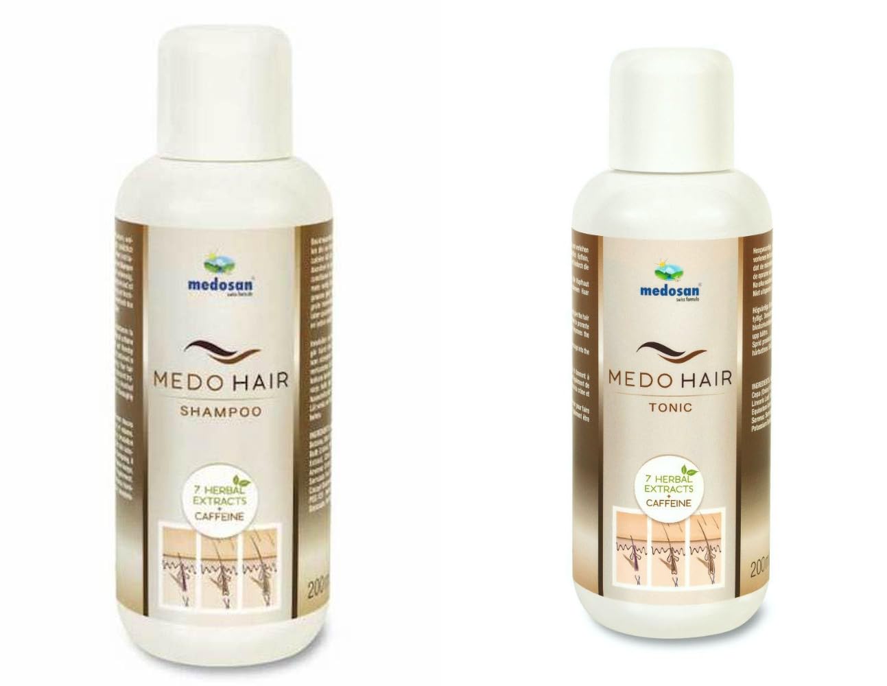 Happy Bees Bundle Medosan Medo hair Shampoo 200 ml and Tonic 200 ml for fuller, thicker hair 2 Pack