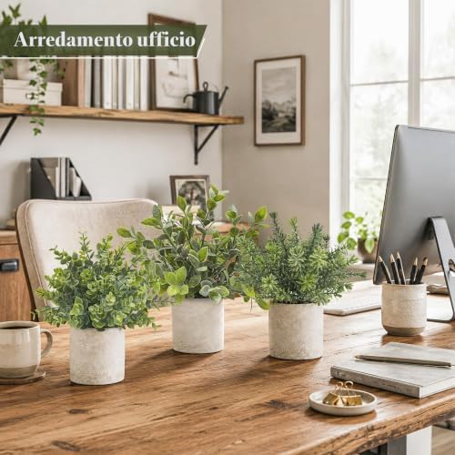- Confezione da 3 mini piante di eucalipto artificiali in plastica per casa, ufficio, scrivania e decorazione della stanza