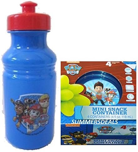 Nickelodeon Paw Patrol Just Yelp for Help Sports Pull Top Water Bottle Plus Bonus Mini Snack Containers! Featuring Ryder, Chase, Marshall & Rubble! Model: (Home & Kitchen)