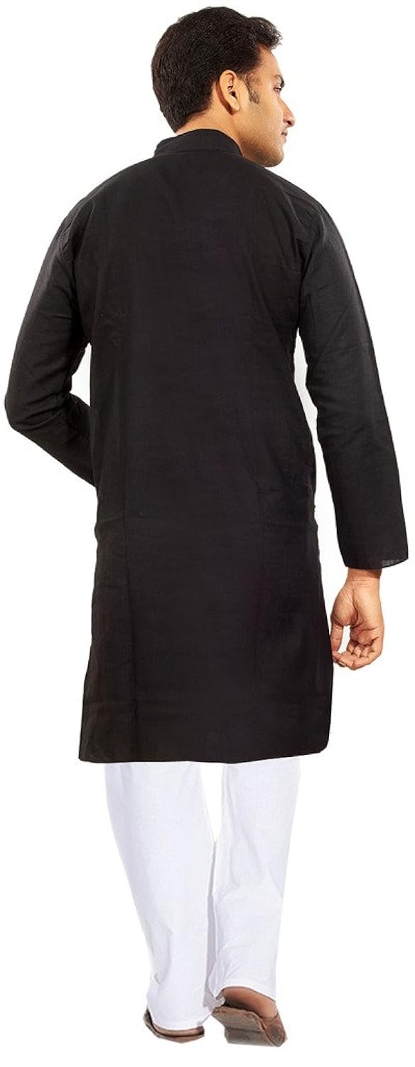 jbn creation men black cotton kurta with white pyjama