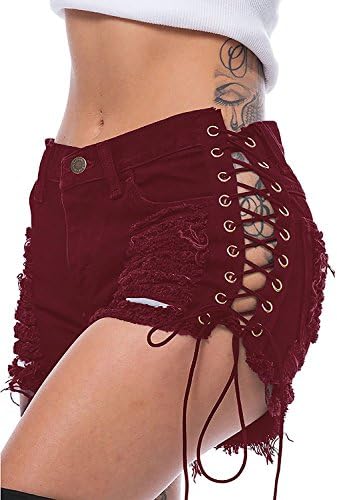 TengoWomens Ripped Hole Bandage Pants Denim Shorts