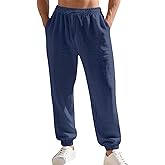 TAFLE Men's Linen Joggers Summer Beach Lightweight Drawstring Yoga Pants with Pockets & Elastic Cuffs