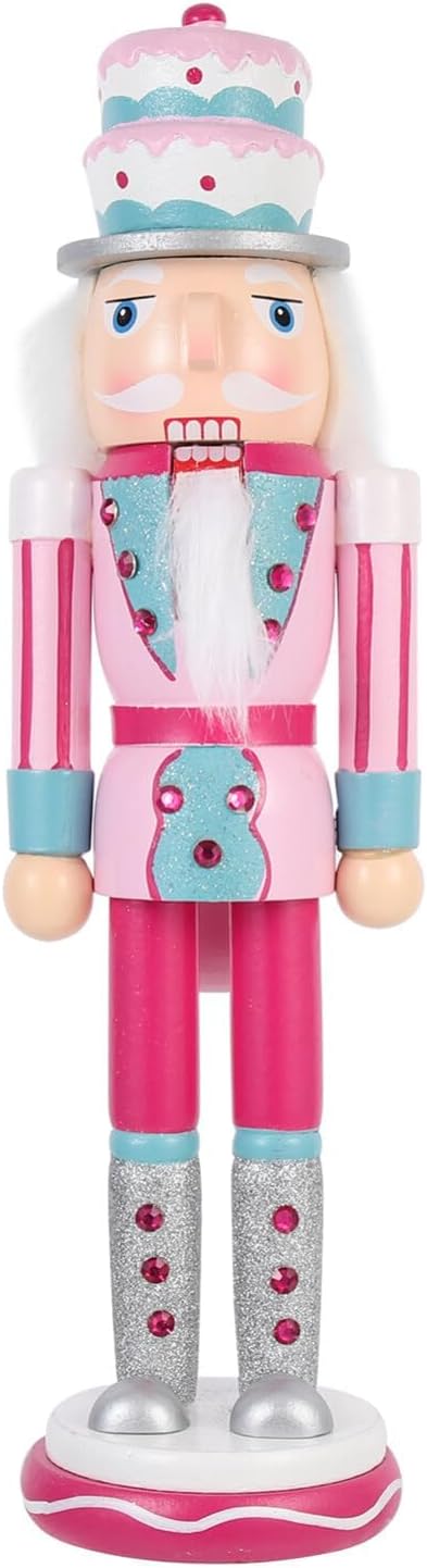 Nutcrackers - Pink Nutcracker Christmas Decorations Vintage Nutcracker Figures Wooden Nutcracker Pink Christmas Nutcracker Soldier for Christmas Table Decor Pink Nutcracker Home Office Party Decor, Gifts (B)