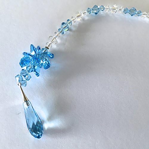 Aquamarine Crystal Sun Catcher, Swarovski Crystals, Glass Art, Home Ornament, Crystal Car Charm, Window Crystal, Window Prisms, Rainbow 8881