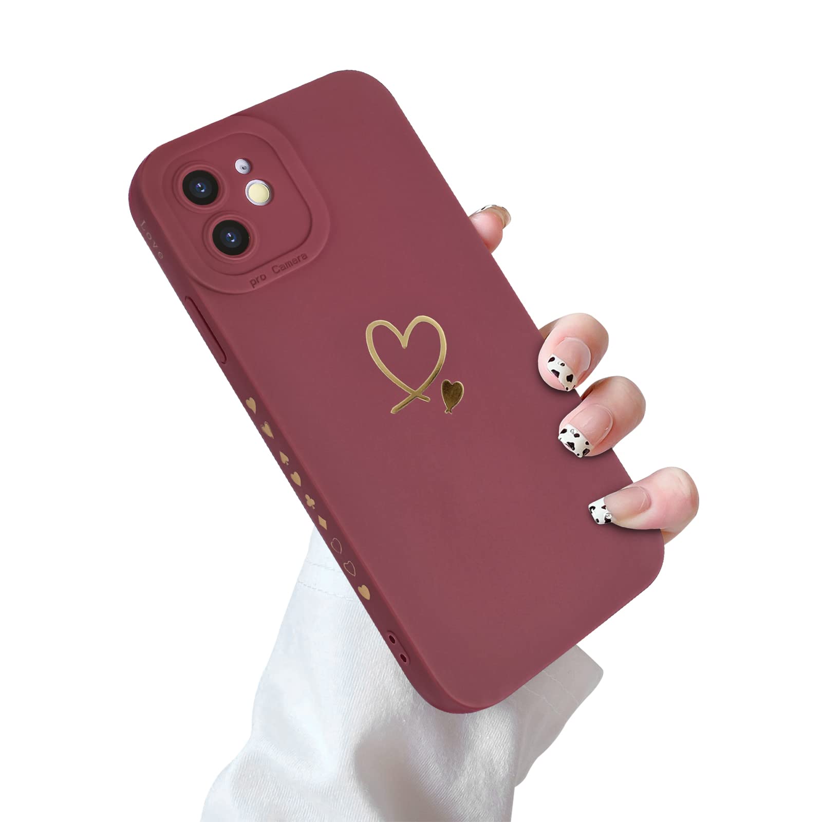 Newseego Case Compatible with iPhone 12, Fashion Gold Love-Heart Pattern Design Flexible Soft Liquid Silicone Shockproof Protective Case with All-inclusive Lens