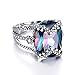Merthus 12x16mm Cushion Cut Simulated Mystic Rainbow Topaz Black Oxidized Finished 925 Sterling Silver Bohemian Ring for Women Size 7
