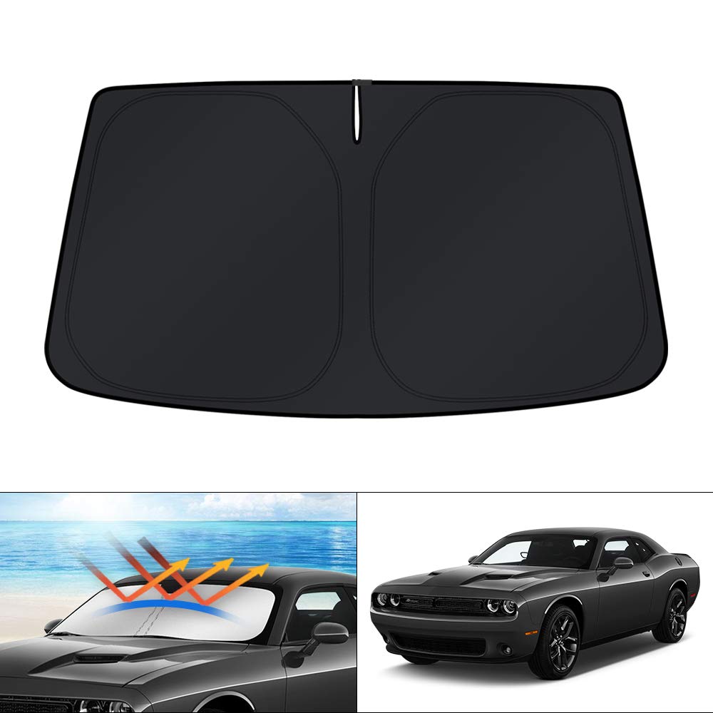 Photo 1 of KUST Windshield Sun Shade for 2015-2023 Dodge Challenger Accessories Coupe,SRT Hellcat,Redeye,GT,RT,TA Coupe,Widebody,SXT,RT Scat Pack Custom Fit Sunshade Foldable Sun Visor Protector Blocks UV Rays