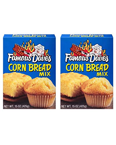 Famous Dave's, Corn Bread Mix 15oz Box, Pack of 2 (Including 3 Quart Mixing Bowl with Spout & Silicone Spatula)