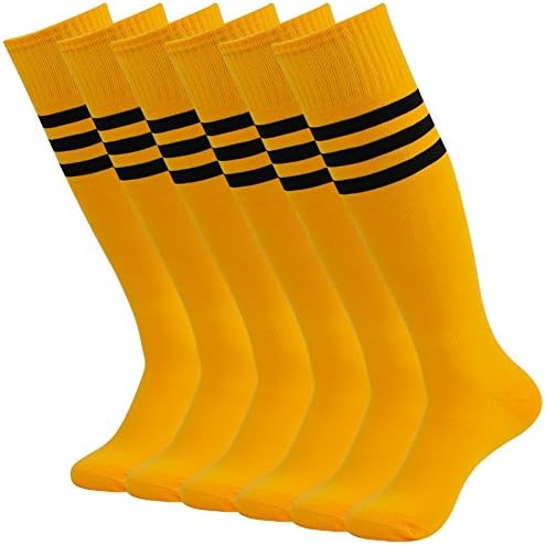 Team Socks Soccer, Diwollsam Men Football Volleyball Athletic Sports Knee High Tube Long Game Socks 6 Pairs Yellow
