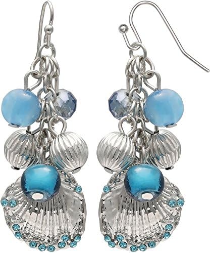 Paradise Shores Blue Bead Cluster & Seashell Charm Earrings One Size Silver tone/blue multi