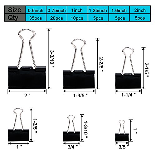 VIPITH 80PCS Binder Clips Paper Clamp Clips Jar Assorted Six Sizes Black and 450PCS Paper Clips Organizers Assorted Two Sizes Silver For Office, Home, School, Kitchen and Hotel Usage
