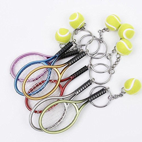 RAYNAG Set of 6 Creative Tennis Racket Keychain Key Rings Metal Tennis Ball Split Ring - Thumbnail 3
