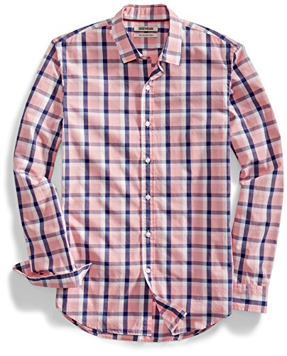 Goodthreads Men's Slim-Fit Long-Sleeve Two-Color Windowpane Shirt, Pink/Navy, Large