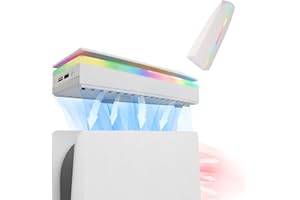 JDGPOKOO Dustproof PS5 Cooling Fan, PS5 Fan with 7 Modes RGB Light, Low Noise Cooler for PlayStation 5 Digital & Disc Edition, 3 Speed 4000/4200/4500RPM, Independent Touch Switch, 2 USB Port (White)