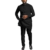 African Suits for Men Slim Fit Dashiki Long Sleeve Shirt and Pant 2 Piece Attire Traditional Outfits