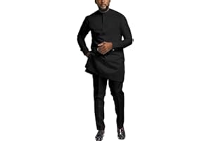 SEA&ALP African Suits for Men Slim Fit Dashiki Long Sleeve Shirt and Pant 2 Piece Attire Traditional Outfits