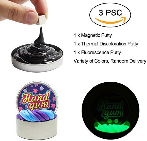 3 Pack Novelty Magnetic Putty/Thermal Discoloration Hypercolor Putty/Glow In The Dark Putty Tins Education Toys Gift for Kids - 3 Color Random