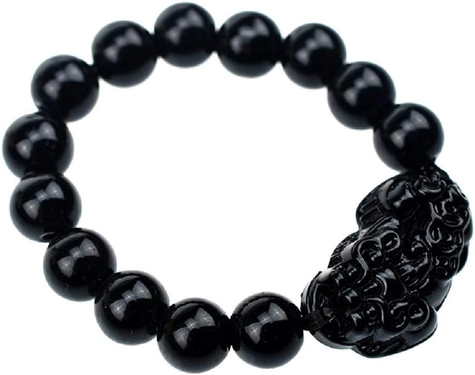 Wealth Porsperity Natural Stone Black Obsidian Pixiu Bead Bracelet with Tiger Eye and Double Pixiu Lucky Brave Troops Charms Jewelry for Women & Men