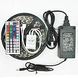 econoLED 5m 16.4ft RGB Color Changing SMD 5050 Led Strip Lighting Kit, 300leds SMD 5050 Waterproof Flexible Led Strip Lights Kit, with 44keys Remote & 12v 5a 60w Power Adapter