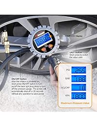 Oasser   Medidor digital de presión de neumáticos con inflador de neumáticos y compresor de aire con doble cabezal de aire de 1 4" NPT retroiluminado LCD 255PSI P5