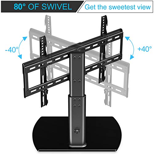 FITUEYES-Universal-TV-Stand-Base-Swivel-Tabletop-TV-Stand-with-Mount-for-32-to-65-inch-Flat-Screen-TV-80-Degree-Swivel-3-Level-Height-AdjustableTempered-Glass-BaseHolds-up-to110-lbs-Screens
