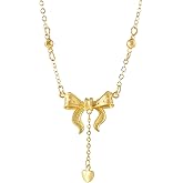 ERLOSYA Charm Gold Bow Pendant Necklace for Women,Dainty Heart With Bow Pendant Choker Cute Trendy Boho Love Locket Necklaces Jewelry Gift