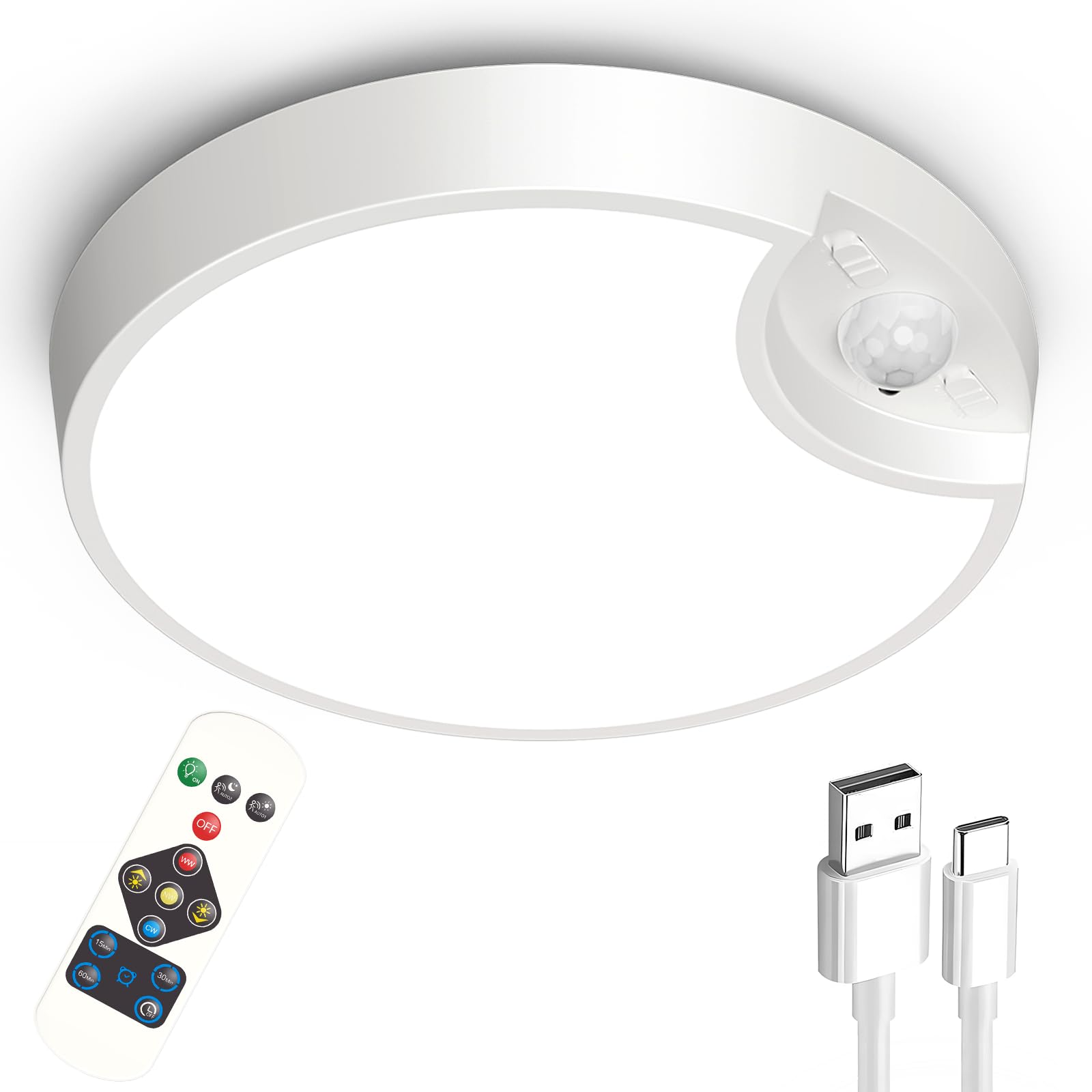 Photo 1 of Funlenry Rechargeable Motion Sensor Ceiling Light with Remote - 7.5inch Battery Powered Ceiling Light for Closets, Shower, Stairs, Shed, Hallway