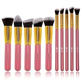 FEIYAN Makeup Brushes Set Premium Synthetic Cosmetic Set Professional Liquid Foundation Face Eyeliner Blush Contour Powder Brushes Kit (10 pcs, Golden Pink)