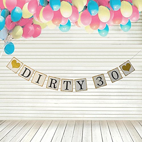 Dirty 30 Banner Gold Glitter Heart 30th Birthday Sign Happy