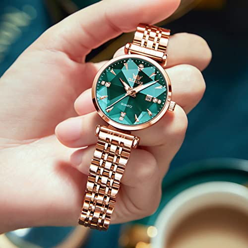 OLEVS Women Watch Fashion Rose Gold Diamond Analog Quartz Female Watches for Women Luxury Dress Ladies Stainless Steel Luminous Waterproof Date Wristwatches